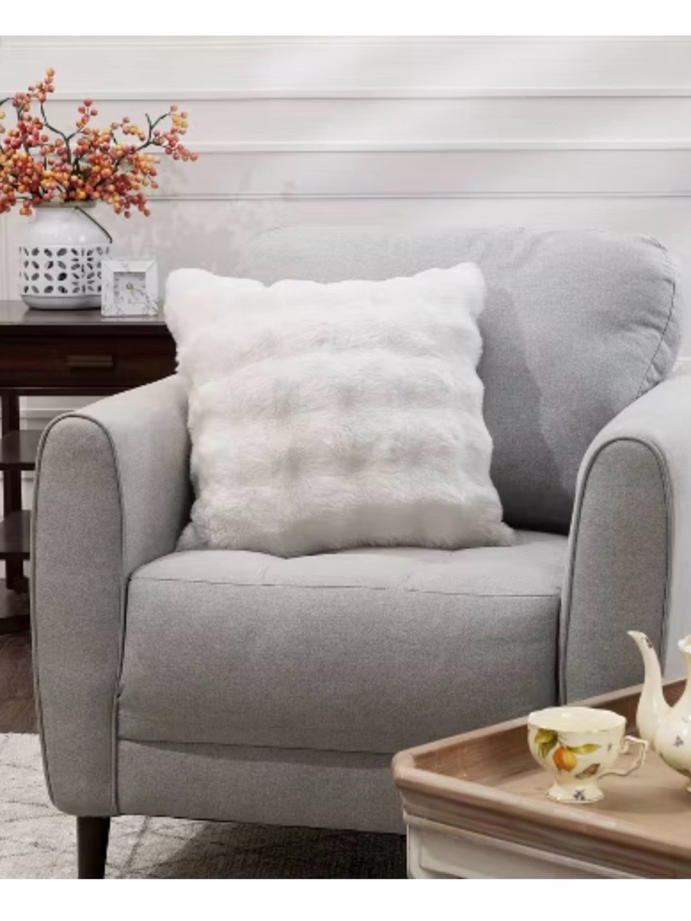White Faux Fur Square Decorative Pillow - Plush Accent
